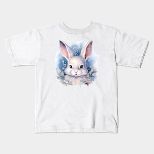 Bunny Christmas floral watercolor Kids T-Shirt